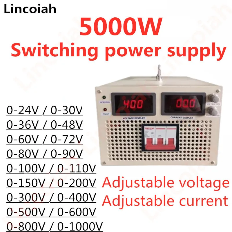 Fuente de alimentación conmutada de 5000W, salida de 24V, 36V, 48V, 60V, 72V, 80V, 150V, 300V, 400V, 600V, 800V, voltaje de corriente ajustable, AC-DC SMPS