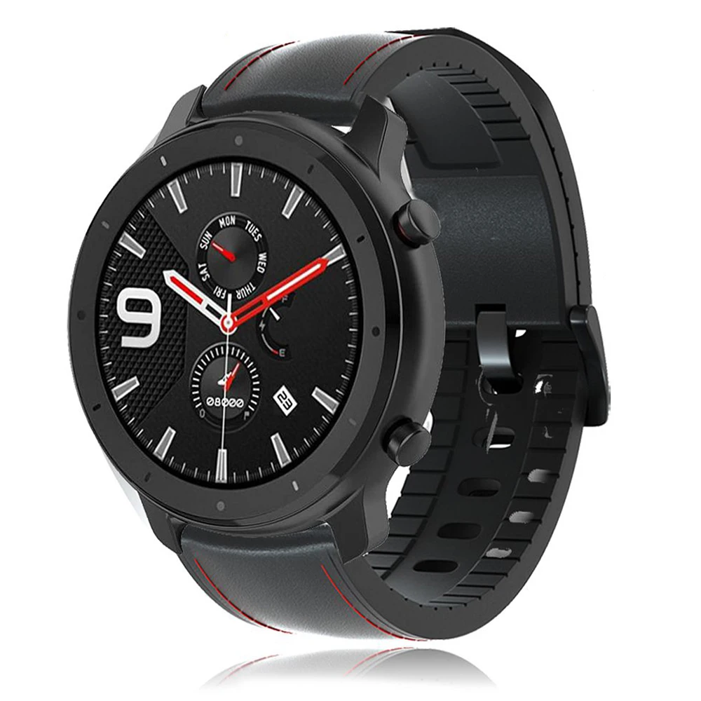 Correa de cuero de silicona de 20mm 22mm para Huami Amazfit GTR 42mm 47mm GTR 4/3/2 correa de repuesto para Huawei Watch GT 2 GT3 - imagen 2