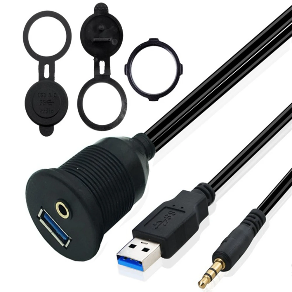 Panel de instrumentos para automóvil, cable de extensión auxiliar USB 3,0, cable de extensión macho a hembra montado en vehículo de 3,5mm - imagen 2