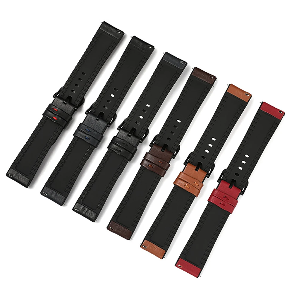 Leather Silicone Bracelet For Amazfit GTR 47mm Wrist Strap For Xiaomi Amazfit Pace / Stratos 1 2 3 / GTR2 / GTR 2e Watchband - imagen 2