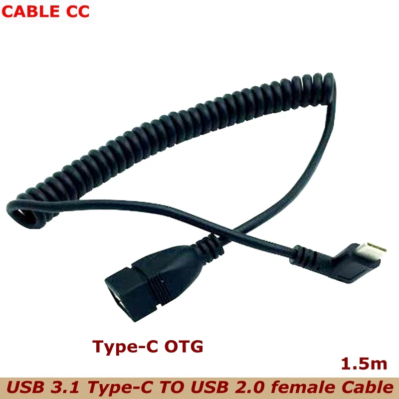 Cable otg de extensión de resorte hembra USB 3,1 tipo C de codo a USB2.0 de 1,5 m para tableta, PC, teléfono móvil, disco U para Huawei y Samsung