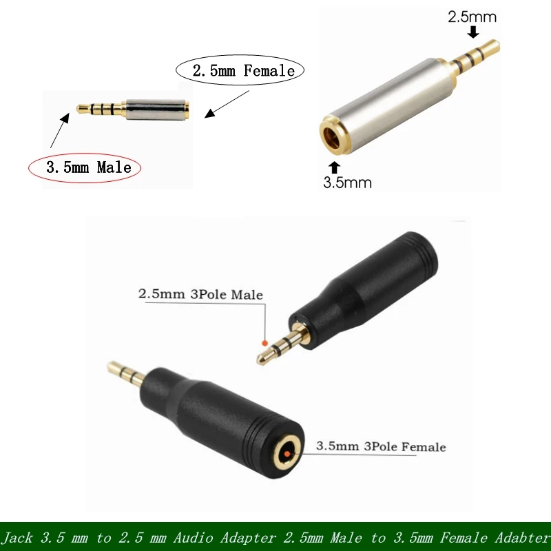 Adaptador de Audio Jack de 3,5mm/2,5mm para Cable de altavoz auxiliar, auriculares estéreo, micrófono, conector macho de 2,5mm a hembra de 3,5mm - imagen 2