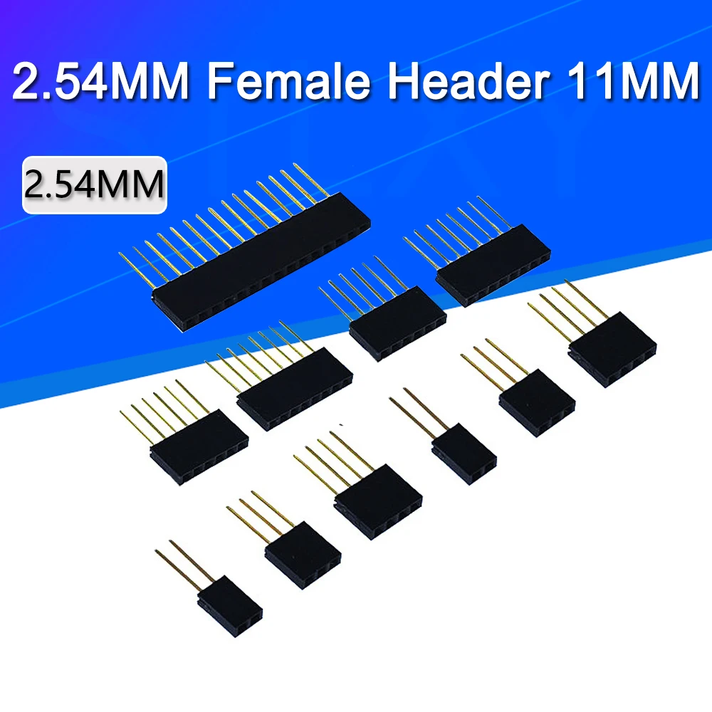 10-100 Uds 1X2/3/4/6/8/10/15 Pin 2,54 MM cabezal femenino de patas largas apilables para Arduino Shield Stlxy