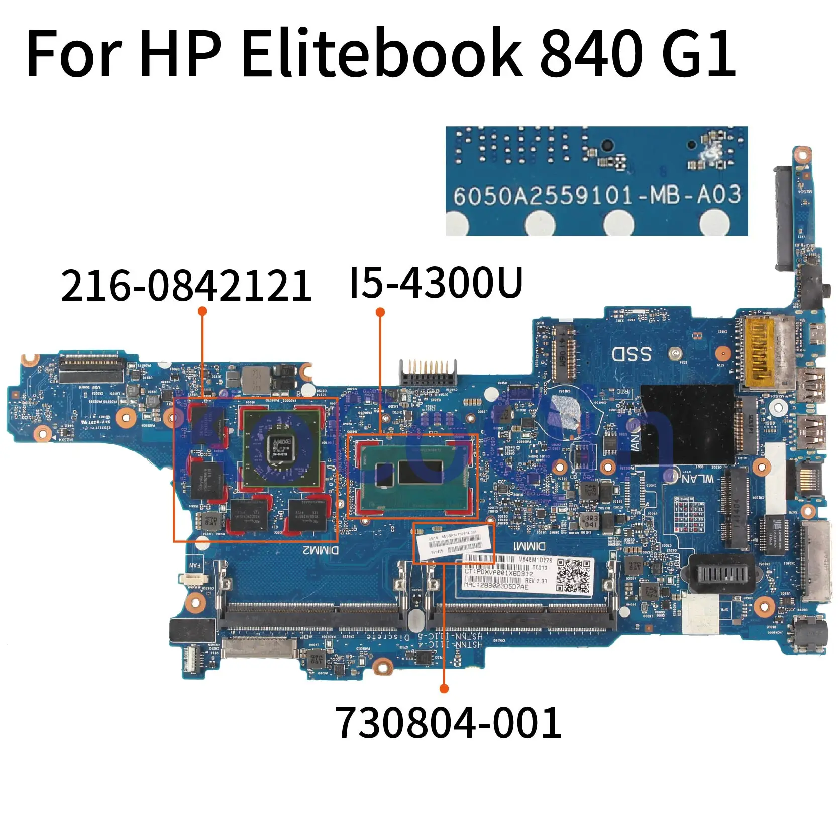 KoCoQin-placa base para ordenador portátil, placa base para HP Elitebook 730804, 730804, G1, I5-4300U, HD8750M, 6050A2559101, 501-001, 840-850