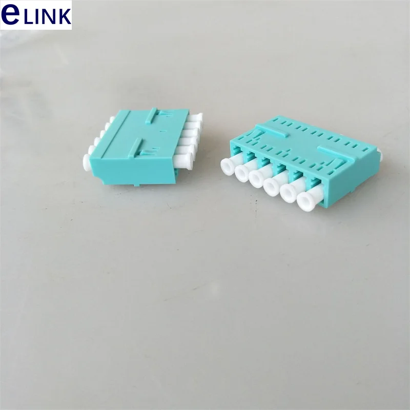 Adaptador LC adaptador de fibra óptica de 6 núcleos 100 Uds OM3 LC/APC acoplador de fibra óptica verde agua conector ftth adaptador de 6 puertos - imagen 4