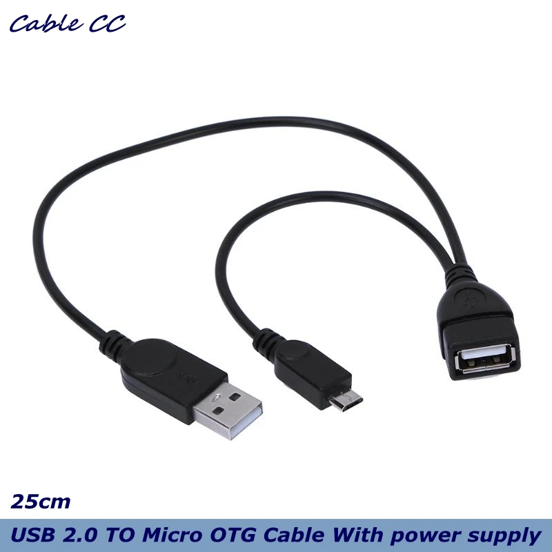 Cable OTG Micro USB 2,0 de 25cm, 5 pines, con fuente de alimentación externa USB para teléfono móvil, tableta, ordenador, disco duro móvil