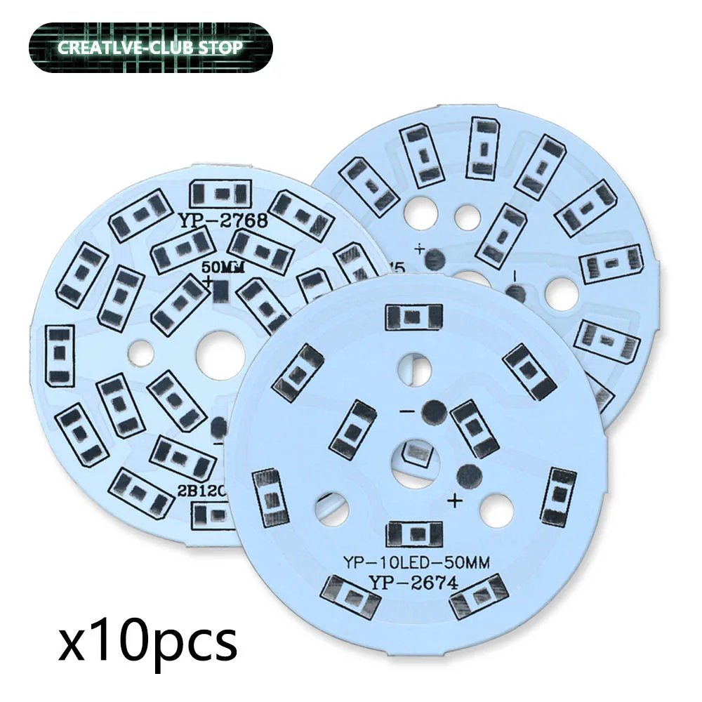 Panel de lámpara LED PCB de 10 piezas, 2W, 3W, 4W, 5W, 7W, 9W, 12W, disipador térmico de alto brillo, tablero de luz redondo de sustrato de aluminio para cuentas de lámpara DIY