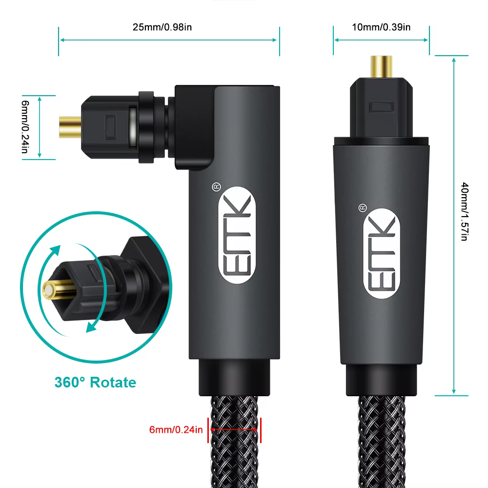 EMK Cable Toslink SPDIF Óptico 5,1 90° para Blu-ray y Xbox - imagen 4