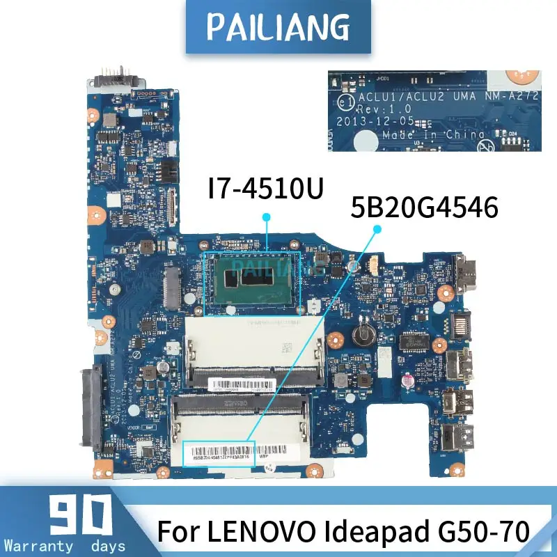Placa base para portátil LENOVO Ideapad, 5B20G45461, G50-70, NM-A272, I7-4510U