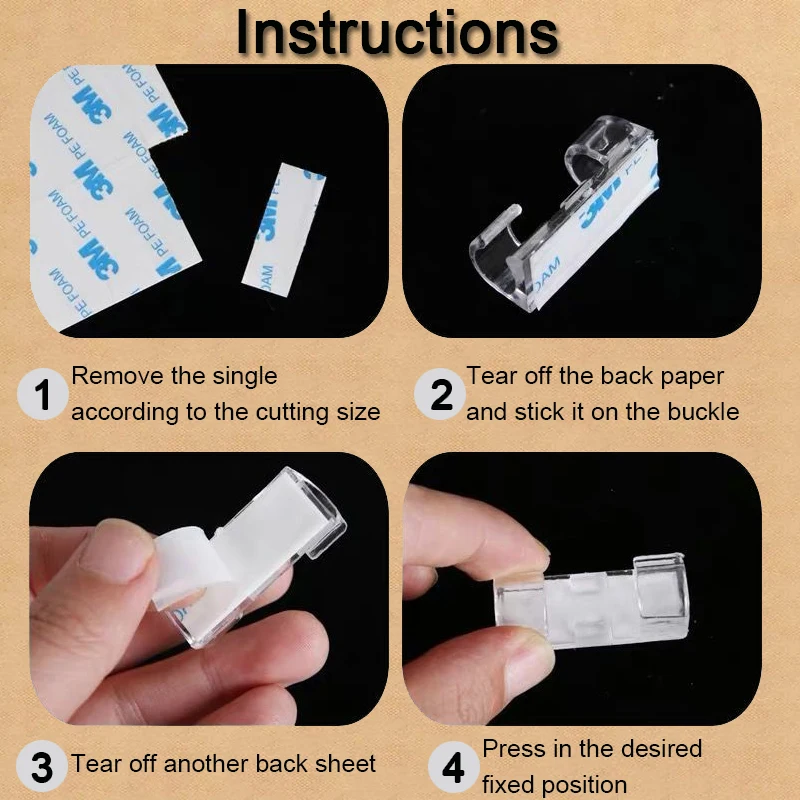 Organizador de Clips de Cable de 100 piezas, gestión de cables, autoadhesivo, bobinadora de alambre de abrazadera fija - imagen 3