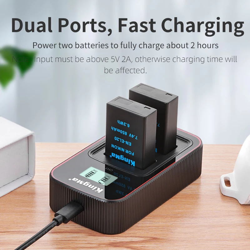 KingMa-Batería recargable de doble cargador USB para cámaras Nikon Coolpix P1000 P950 J1 J2 J3 S1, EN EL20, pantalla inteligente, 2, 2, P1000 - imagen 5