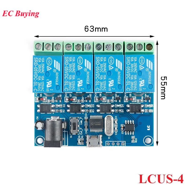USB Relay Module CH340 USB Intelligent Control Switch 10A 250VAC 30VDC Over-Currentelay LCUS-1/LCUS-2 /LCUS-4/LCUS-8 Smart Home - imagen 4