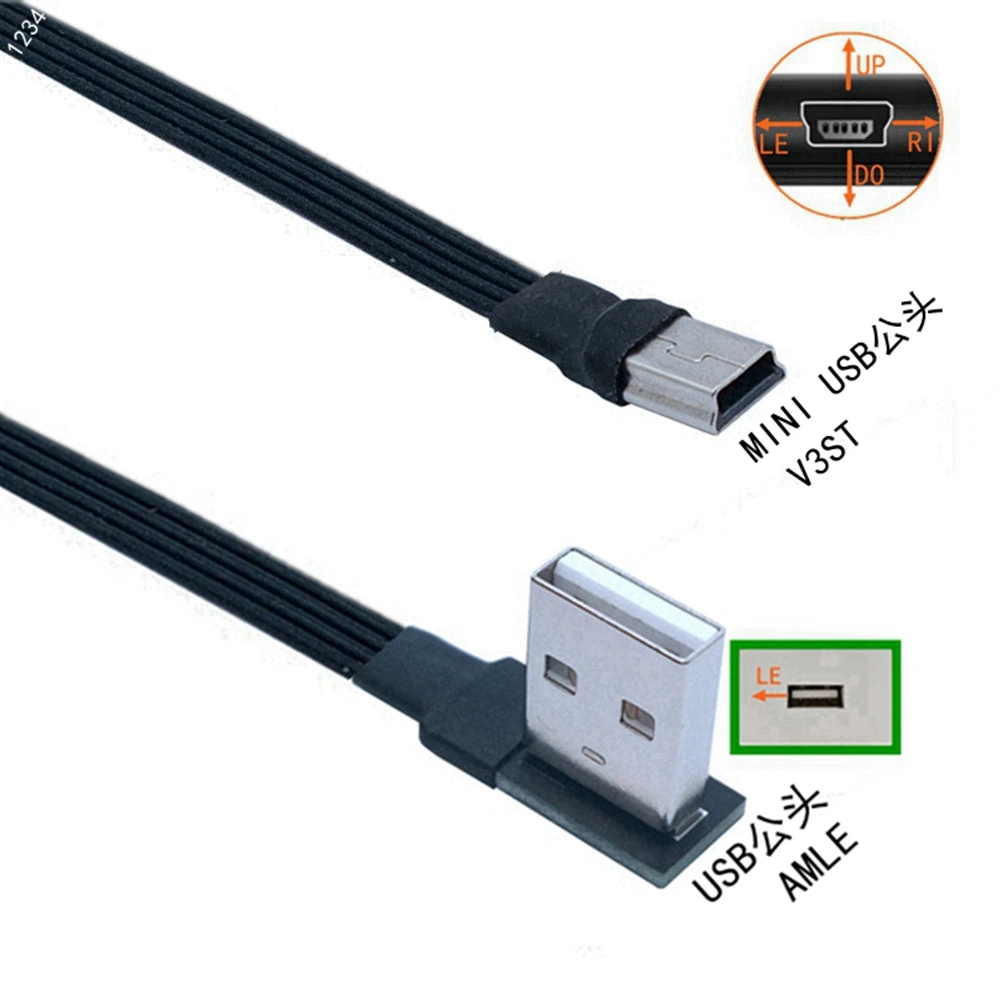 USB Kama Kabel A Stecker auf Mini USB B 5Pin Makitanlichen 90 Grad MP3/Ences/Rechts Winkel Adaptador sincronización lade 0,25 M 0,5 M1M - imagen 5