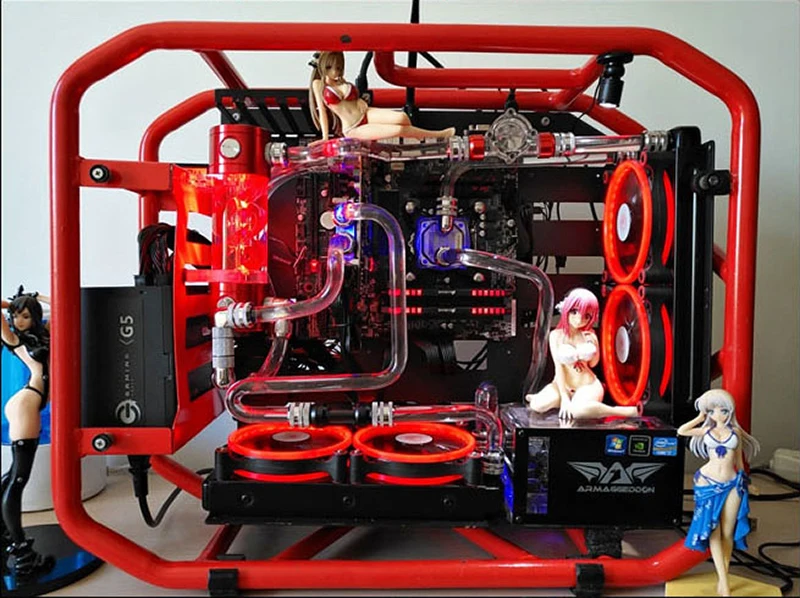 ATX EATX PC caja de escritorio refrigeración por agua para ordenador Gamer caja Vertical CPU Drive Bay placa base transparente - imagen 3