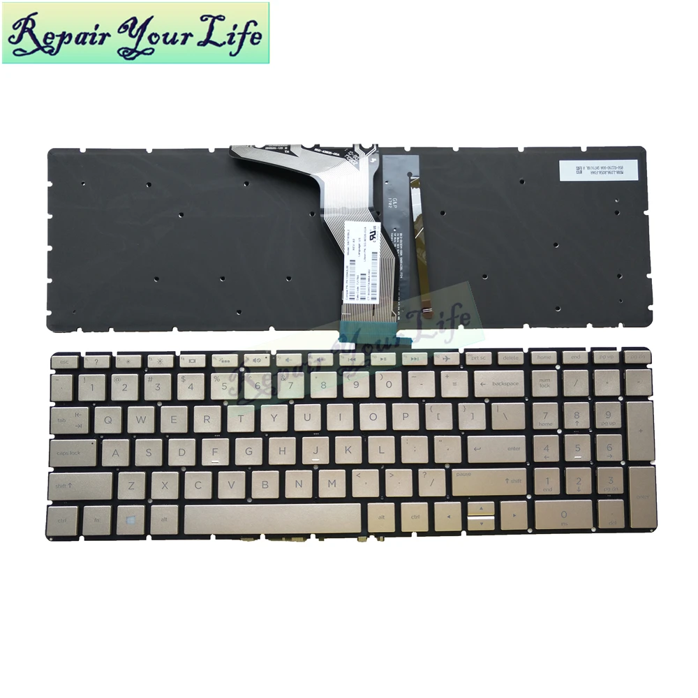 Teclado de ordenador portátil con retroiluminación, accesorio para HP ENVY X360 15M 15-BP 15-BP015 15-BS 15-BW 250 G6 Golden Silver Green SN7161BL2, inglés de EE. UU.