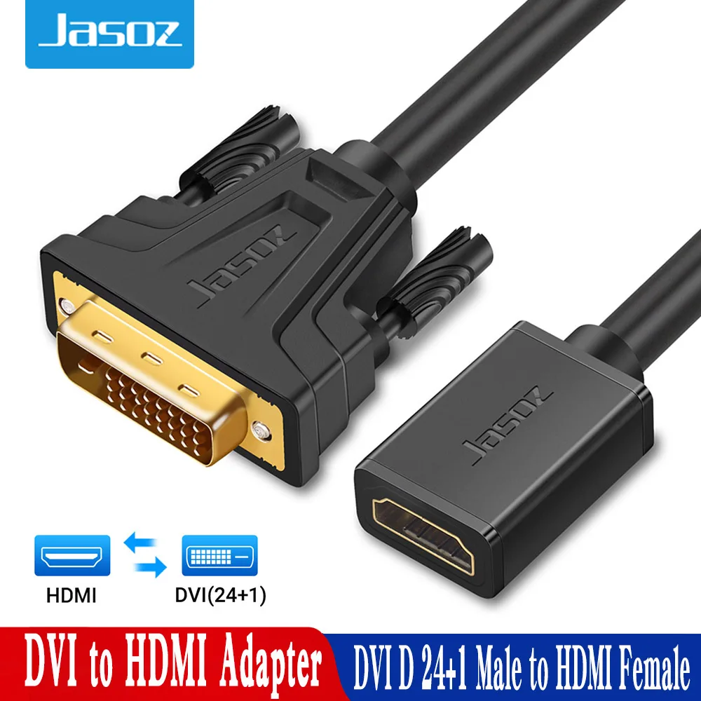 Jasoz-adaptador DVI a HDMI bidireccional, convertidor de conector de Cable macho a hembra, DVI D 24 + 1, para proyector
