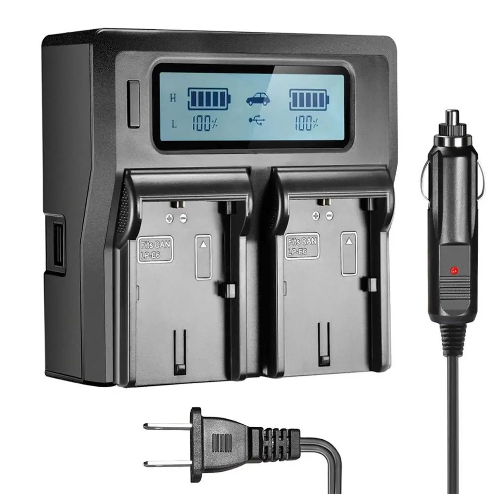 Cargador de batería de 2 ranuras LP-E6NH LP-E6N LP-E6 para Canon EOS 5DS 5D 6D 6D II 7D 7D-II 7D Mark II EOS 90D 80D 70D 60D R7 R5 R6 - imagen 2