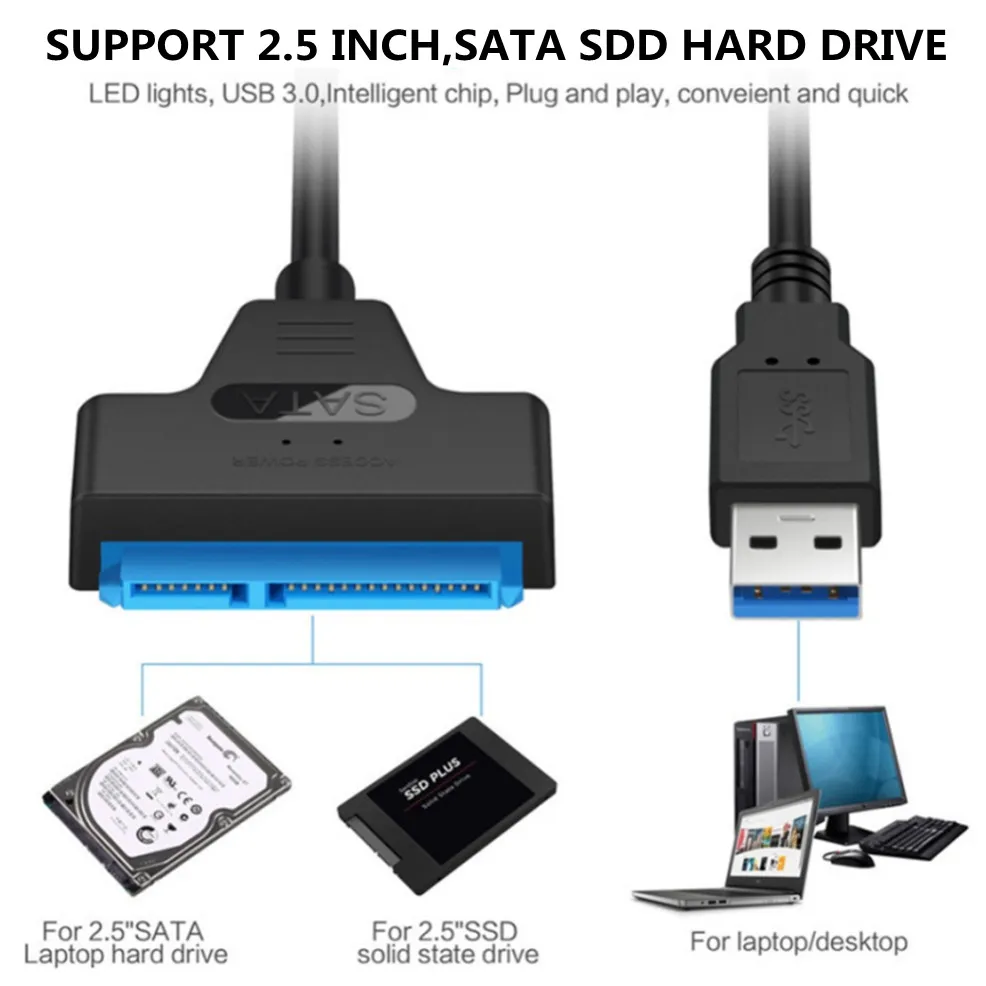 LccKaa-adaptador Sata a USB 3,0 USB 2,0 tipo C, Cable USB 3,0 SATA 3 de hasta 6 Gbps, compatible con disco duro externo SSD HDD de 2,5 pulgadas - imagen 2