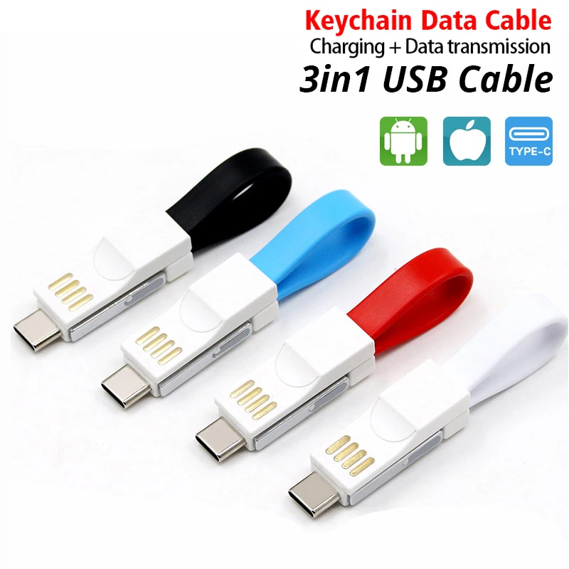 Cable USB 3 en 1, Cable Micro USB tipo C para Samsung, Xiaomi, Huawei, 2A, Mini llavero, cargador, Cables de carga para IOS - imagen 2