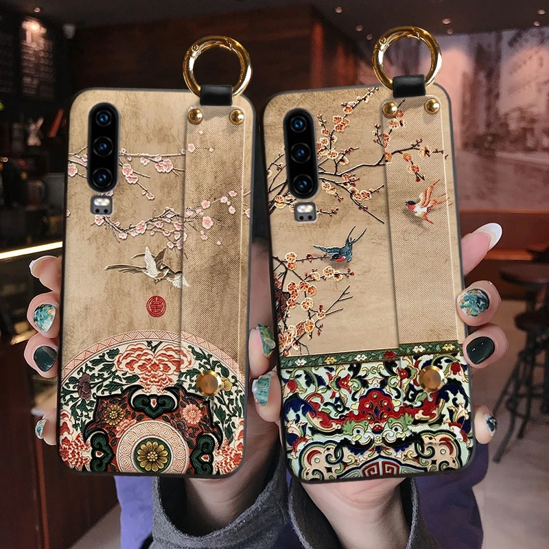 Funda en relieve 3D para Huawei Mate 30 20 Pro Lite 20X P40 P30 P20 Nova 5T 3e 3i Honor 30i 20S V30 9X 8X 7X 10 Funda con banda de mano