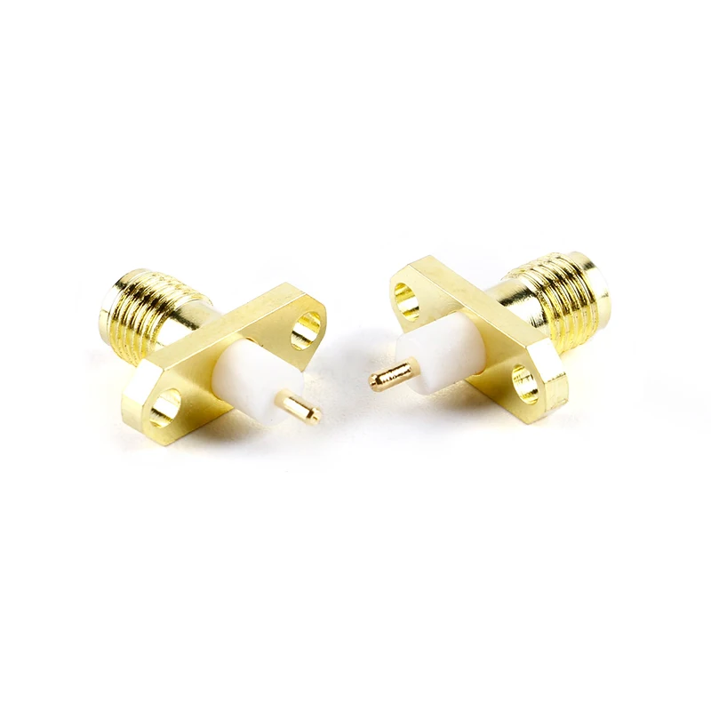 Conector coaxial RF de montaje en Panel SMA hembra, 2 piezas, brida, soldadura, chapado en oro de cobre - imagen 2