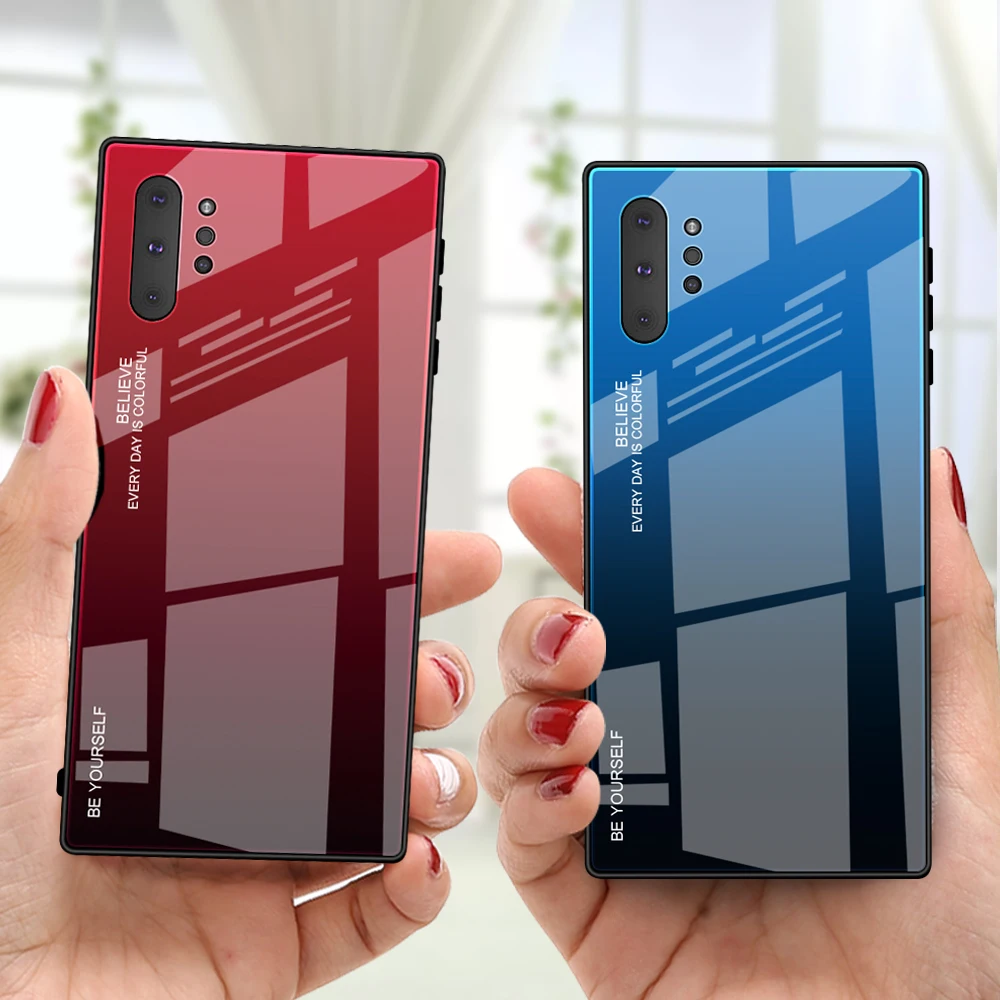 Para Samsung Galaxy Note 10 funda protectora trasera de vidrio templado duro con gradiente para samsung note 10 plus note10 pro 10+