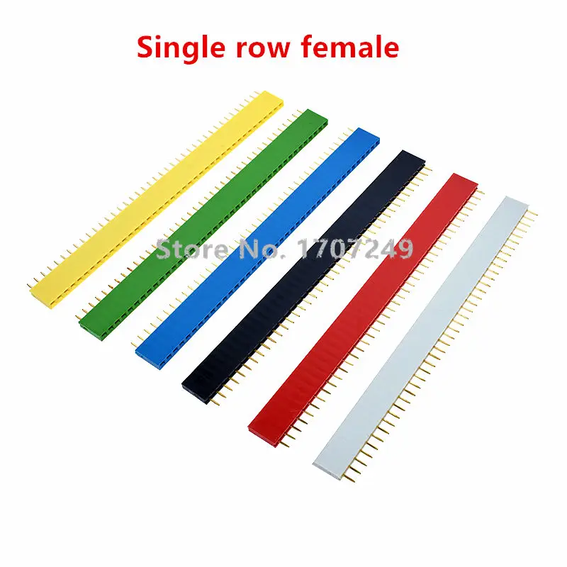 Rojo, verde, azul, amarillo, blanco, negro, paso de 2,54mm, fila única hembra/aguja de fila, 2 ~ 40P, placa de enchufe PCB, tira de conector de pines - imagen 3