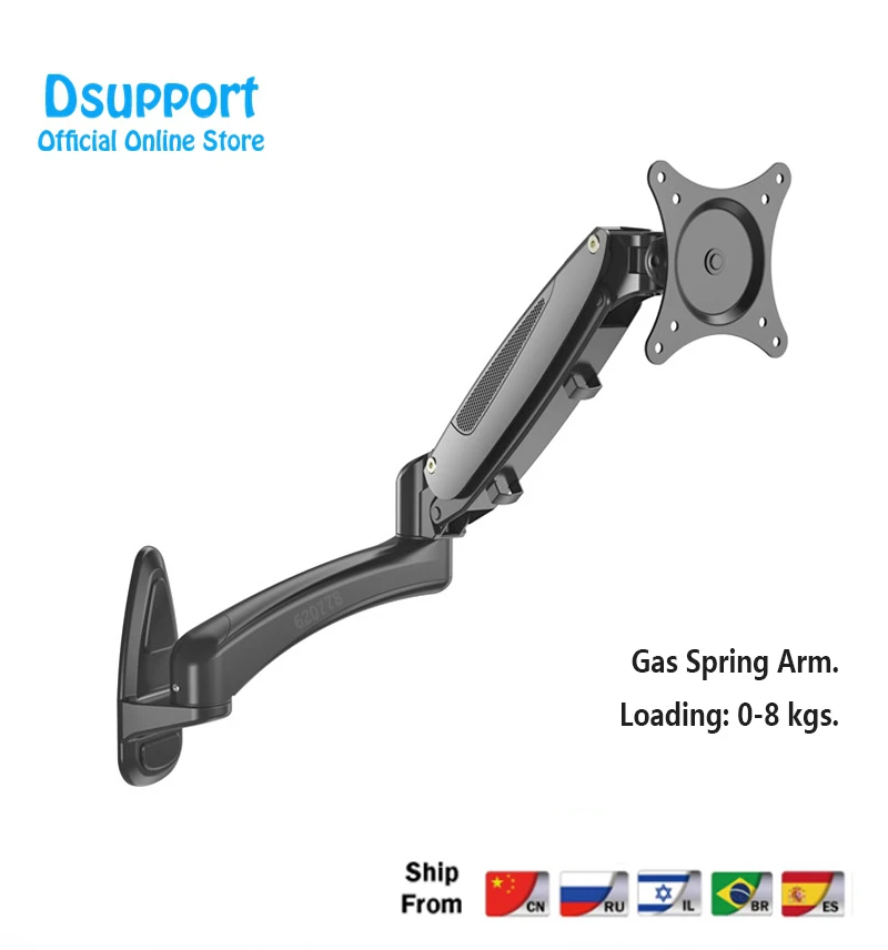 Resorte Gas Aluminio Montaje Pared TV Soporte Monitor LCD 15-27 Pulgadas Altura Ajustable 360° GM112W - imagen 2