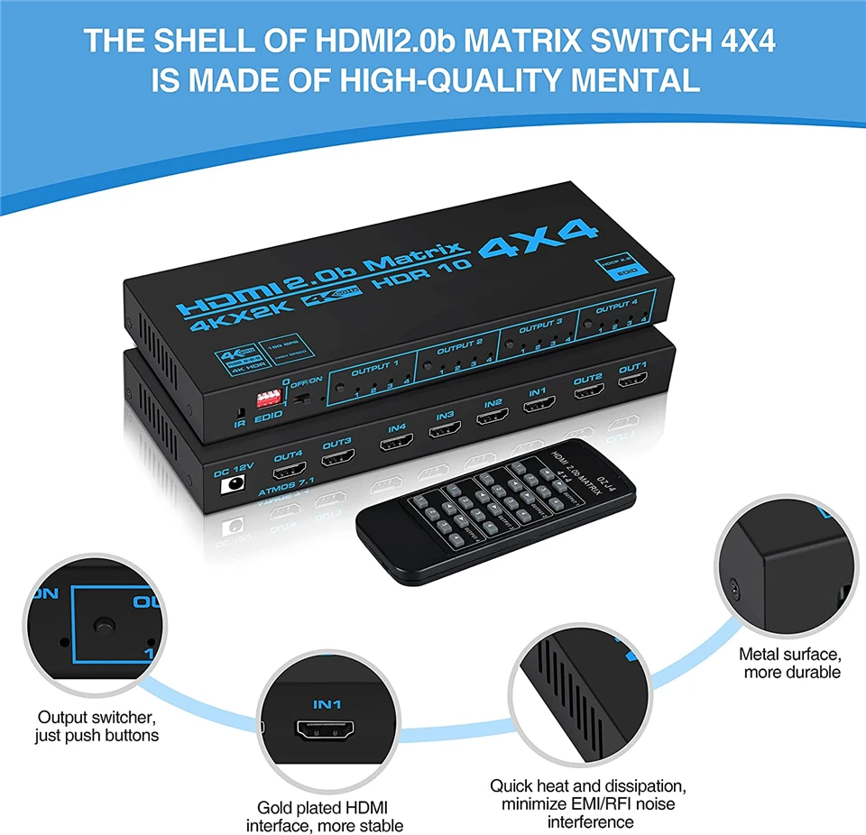 Conmutador Matrix HDMI 4x4 – SPDIF y Audio 3,5mm 4K 60Hz HDR - imagen 2