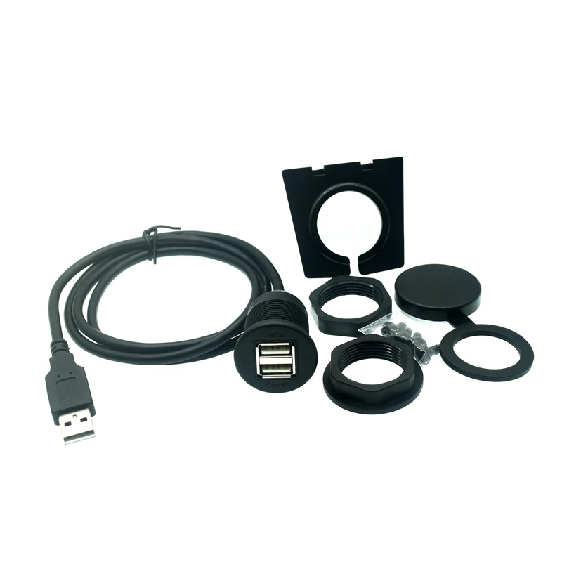 Puerto USB 2,0 macho a hembra Cable de extensión impermeable montaje empotrado adaptador de base USB Dual tablero Pan para coche motocicleta - imagen 4