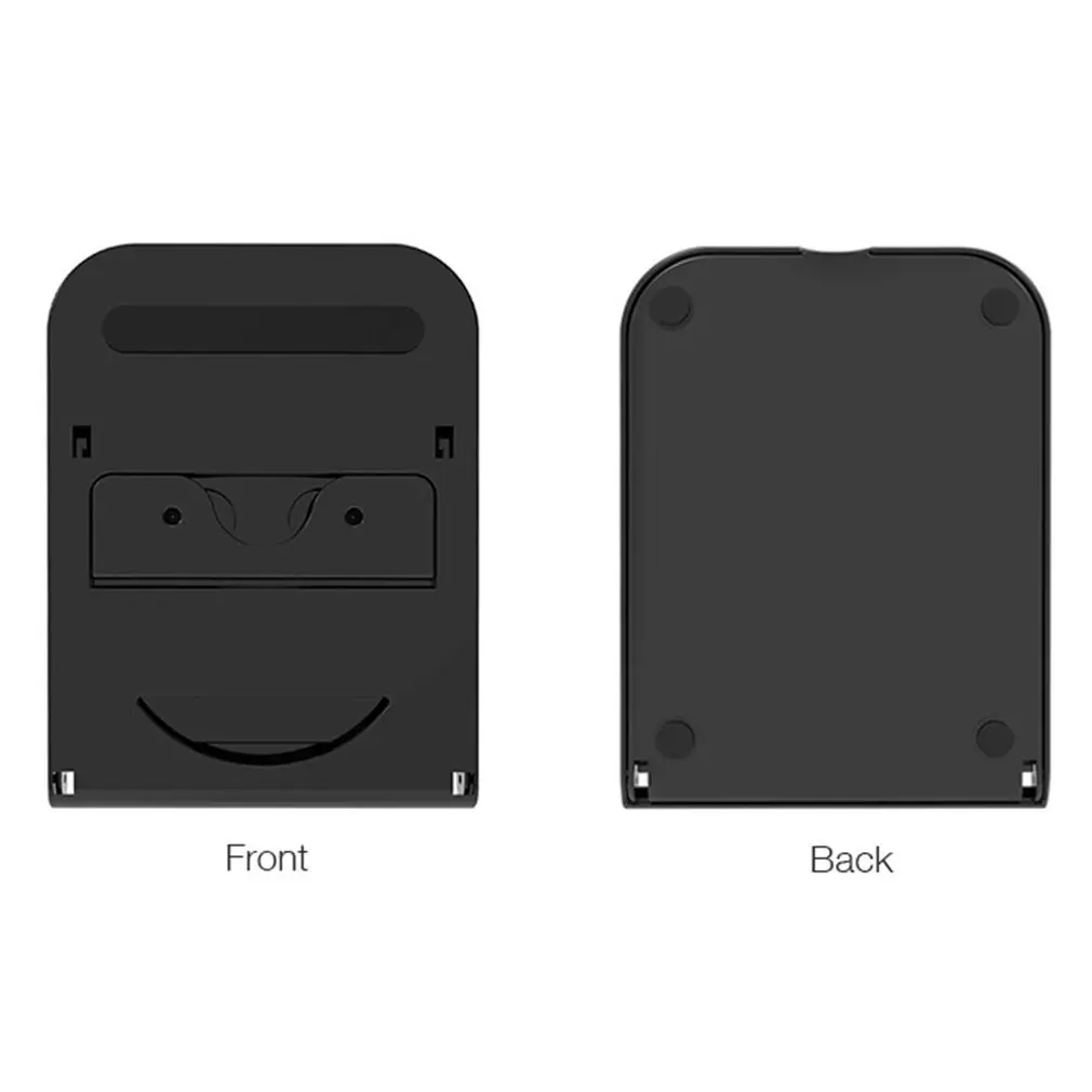 Un estuche negro con una cara sonriente en el frente y la parte posterior