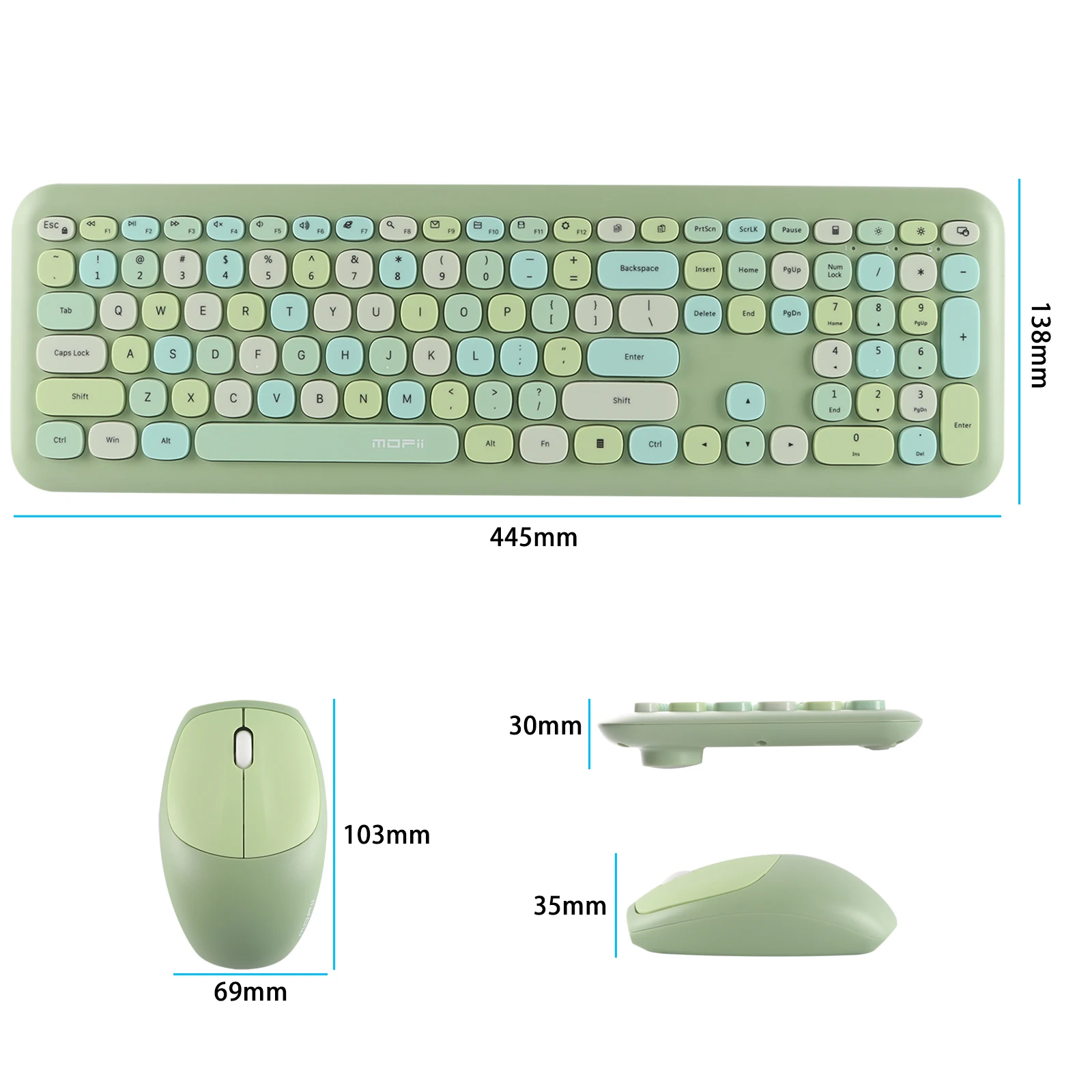 Teclado inalámbrico silencioso, 2,4G, 1200DPI, USB, óptico, colorido, 110 teclas, para ordenador, portátil y de escritorio - imagen 4