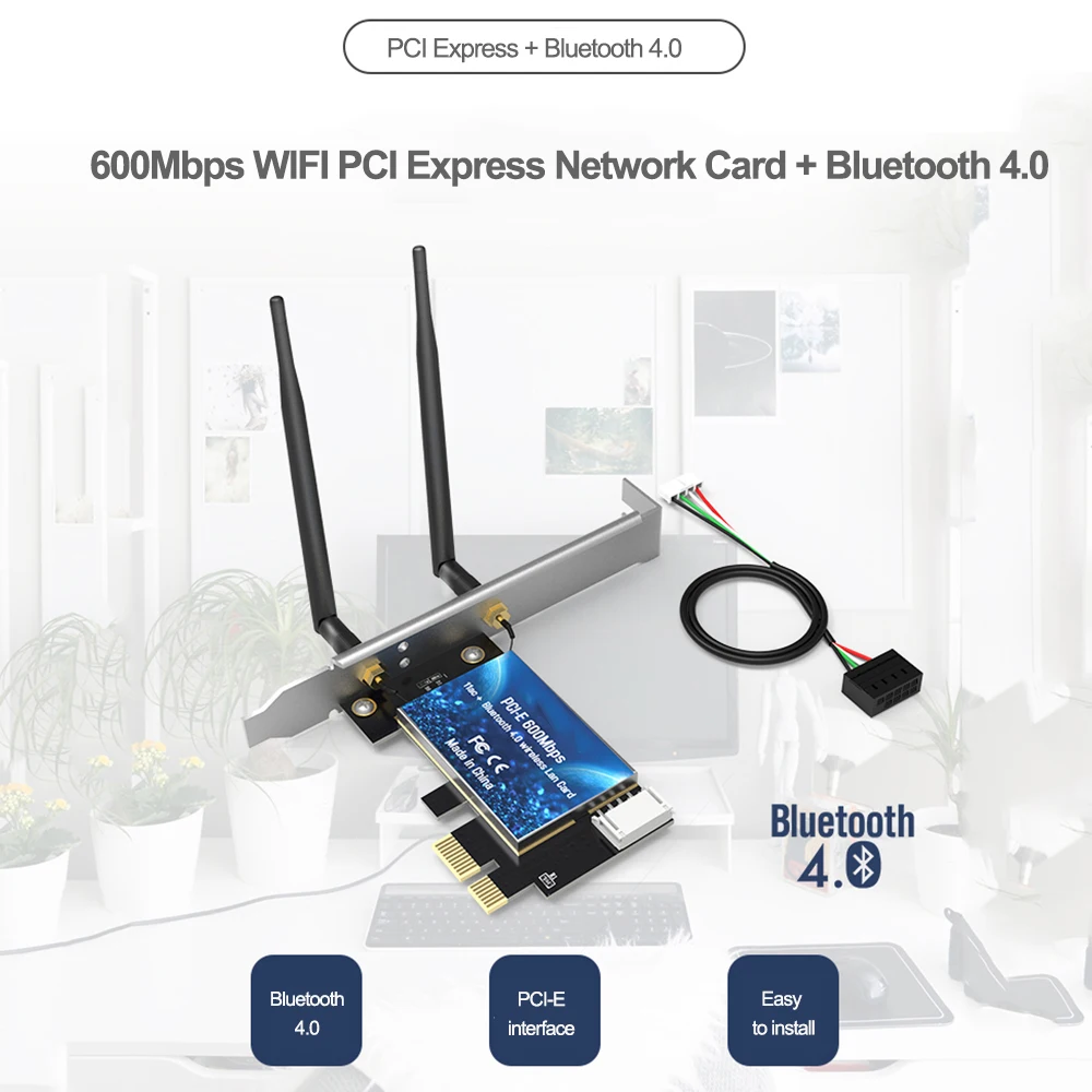 Tarjeta de red PCI Express WIFI de 2,4G/5GHz, 600Mbps, inalámbrica, Compatible con Bluetooth, tarjeta LAN PCI-E, adaptador 802,11 ac/b/g/n - imagen 2