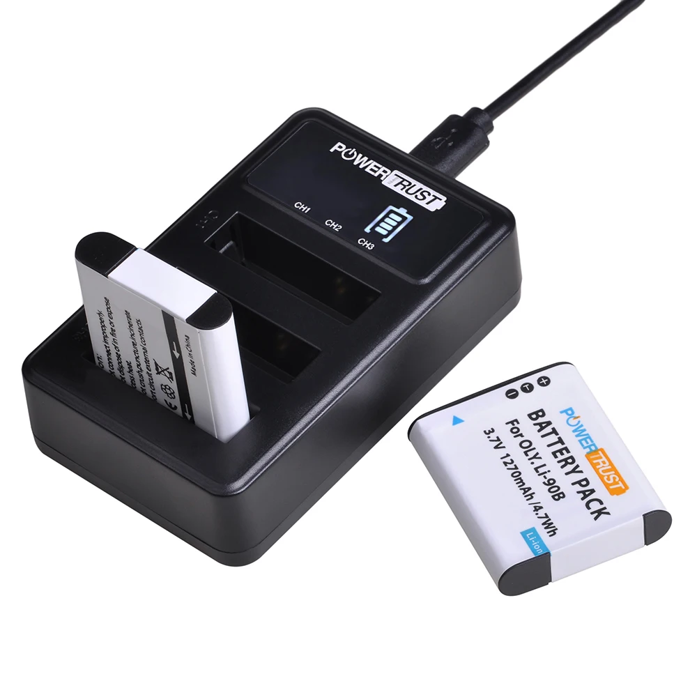 PowerTrust Li-90B LI90B LI-92B Batería + LED Cargador USB de 3 ranuras para Olympus XZ-2,SH-50,SH-1,SP-100, TG-1,TG-2,TG-3,TG-4,TG L20 - imagen 4