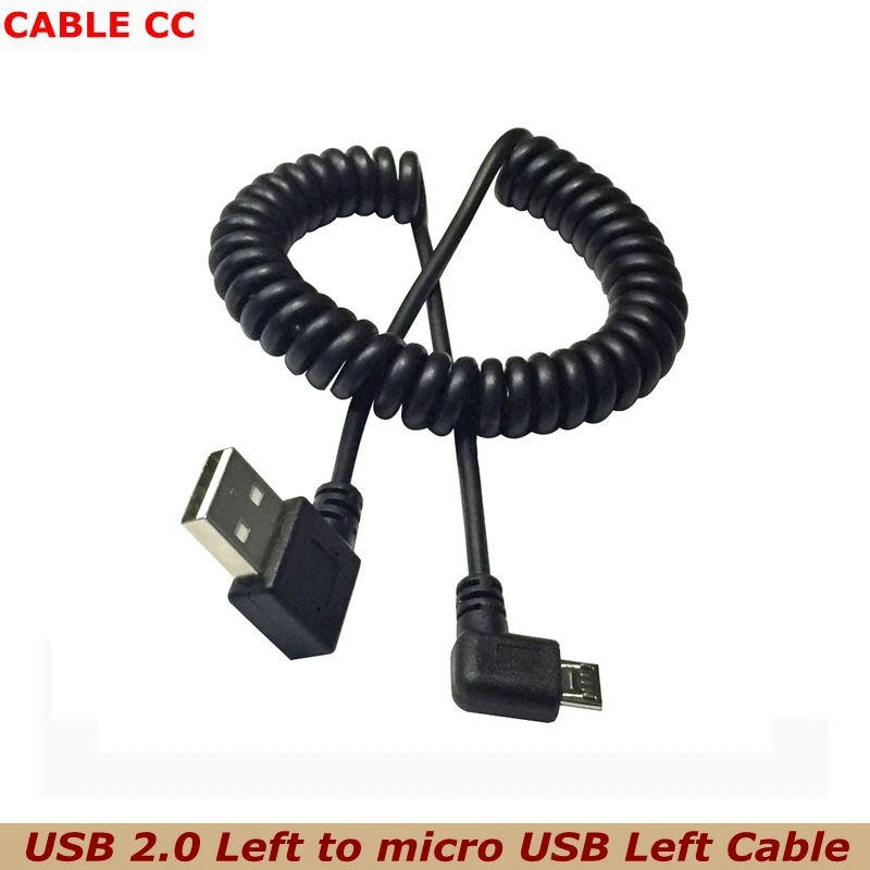 Cable de carga USB a Micro USB, Cable de resorte de 90 grados, cargador de sincronización de datos, Cable en espiral para HTC, Huawei, Samsung