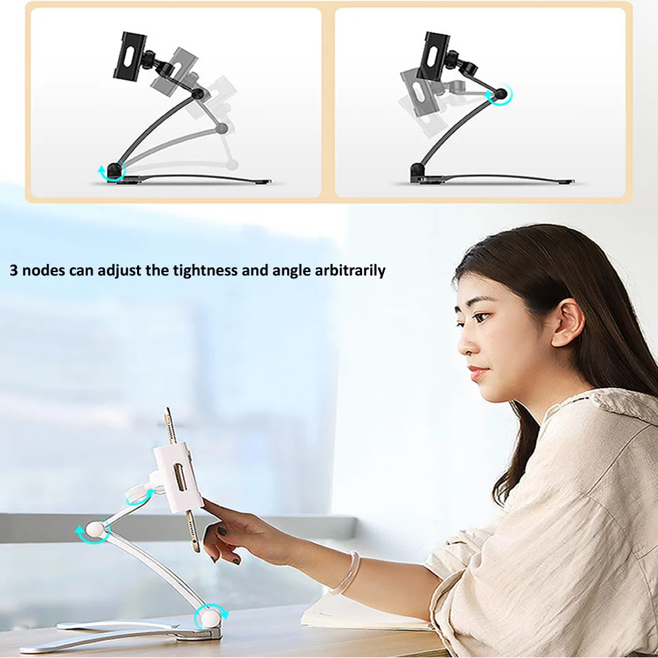 Aluminum Kitchen Desktop Phone Tablet Holder Stand Flodable Adjustable 5-13 inch Tablet Phone Desktop Mount for iPad Pro 12.9 - imagen 5