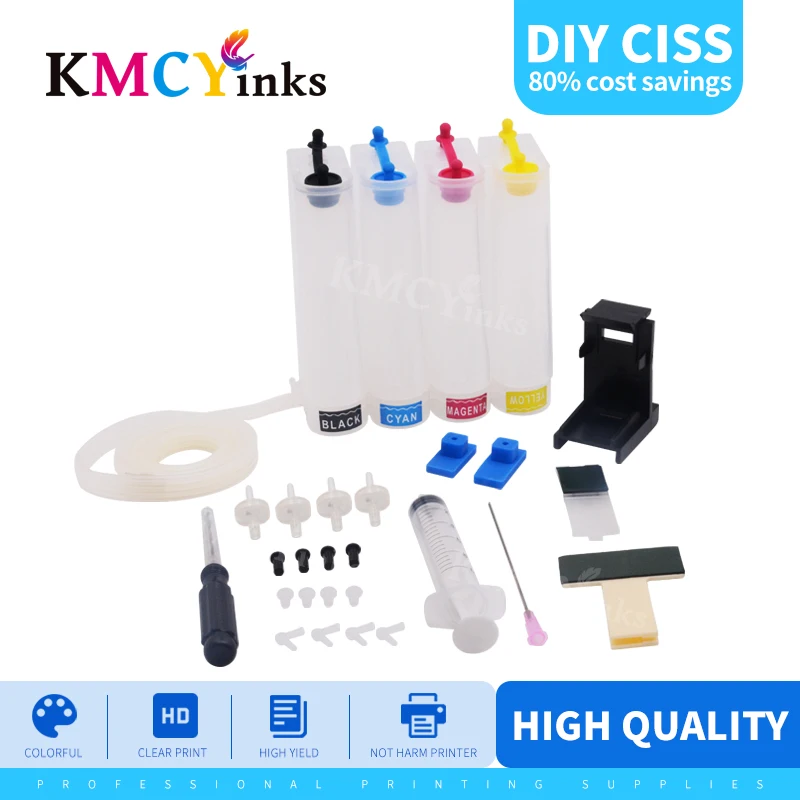 KMCYinks-cartucho de tinta para impresora hp, cartucho de tinta de 4 colores rellenable CISS compatible con accesorios completos, para hp 21, 22, 121, 122, 123, 300, 301, 302, 304, 650, 652