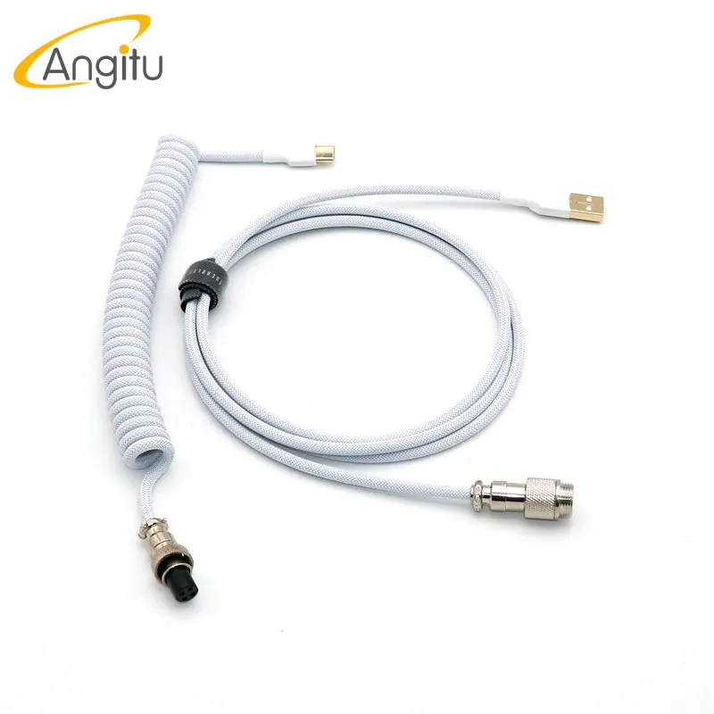 Angitu-Cable en espiral para teclado mecánico personalizado, Cable de datos USB tipo C, aviador GX12, negro y blanco - imagen 2
