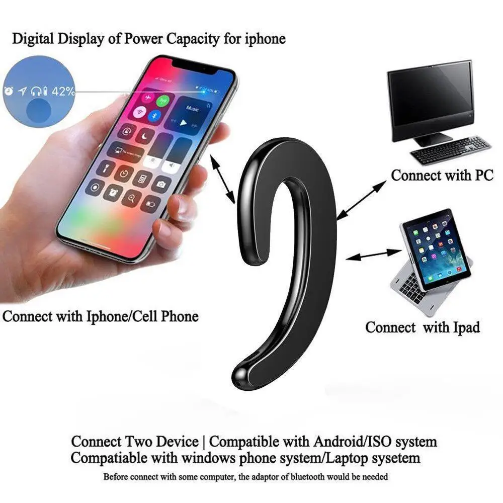Auriculares inalámbricos de conducción ósea con micrófono, sobre la oreja cascos deportivos, estéreo, compatibles con Bluetooth, gancho para la oreja - imagen 4