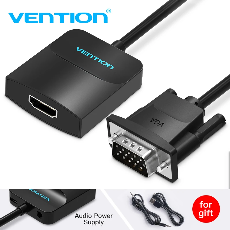 Adaptador Vention Active VGA a HDMI con conector de Audio auxiliar de 3,5mm convertidor HDMI hembra a VGA macho para TV Stick PC proyector portátil