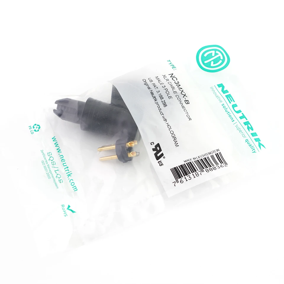 1 Uds. Conector de cable macho XLR de 3 polos Neutrik NC3MXX-B suizo con carcasa de metal negro y contactos dorados. - imagen 4
