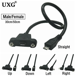 Conector Micro USB Panel Macho-Hembra – Ángulo 90° Montaje Tornillo