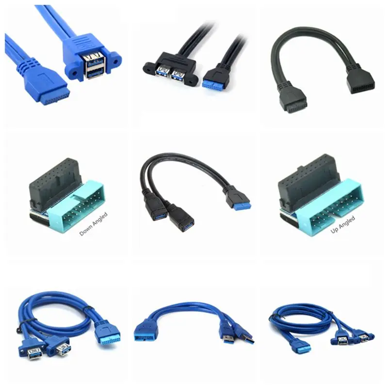 Placa base USB 3,0, Cable adaptador de extensión de cabezal de 20 pines, conector doble hembra a hembra, extensor de 20 pines, Cable USB de 0,5 M