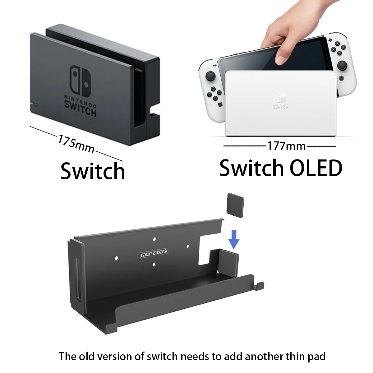 Soporte de pared Monzlteck para Nintendo Switch Original y OLED, cerca o detrás de la TV, accesorios para juegos, soporte de muelle, Metal - imagen 4