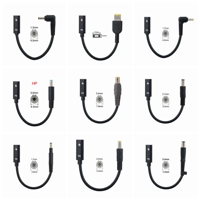 Adaptador de corriente para cargador de ordenador portátil, convertidor USB 3,1 tipo C hembra a 4,0x1,35, 5,5x2,5, 4,5x3,0, 1,7mm x 4,0, Conector de enchufe Dc
