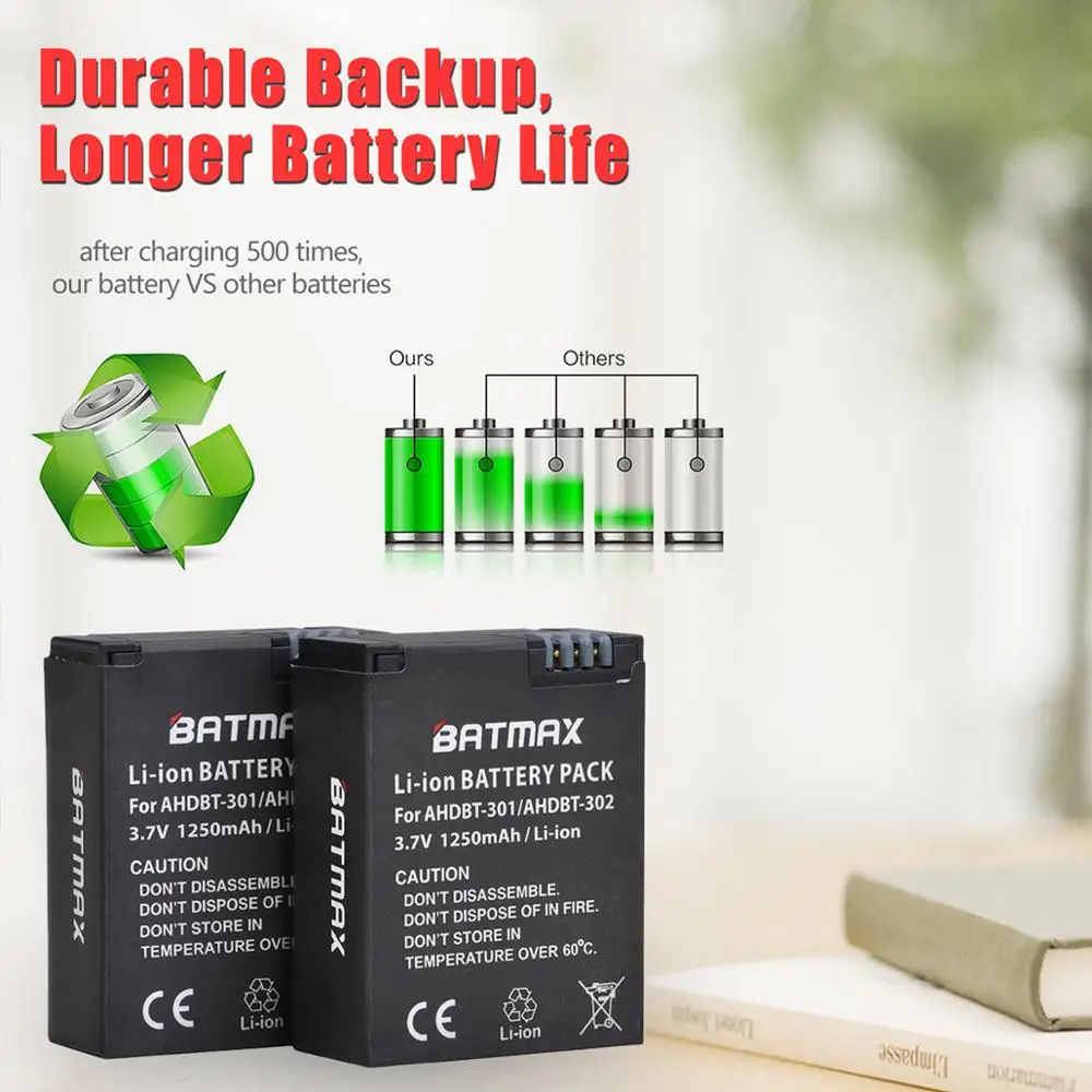 Batmax AHDBT-301 AHDBT-302 GoPro hero 3 Batería + LED Cargador dual para Gopro Hero3 Gopro Hero3+ Cámara de acción - imagen 2