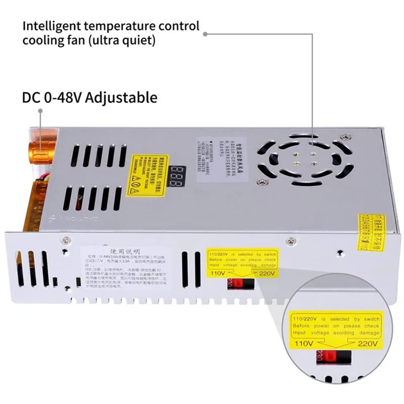 Fuente de alimentación conmutada ajustable, 500W/480W, CA 110/220V a CC 0-24v, 0-36v, 0-48v, regulación de voltaje, pantalla Digital SMPS para LED - imagen 5