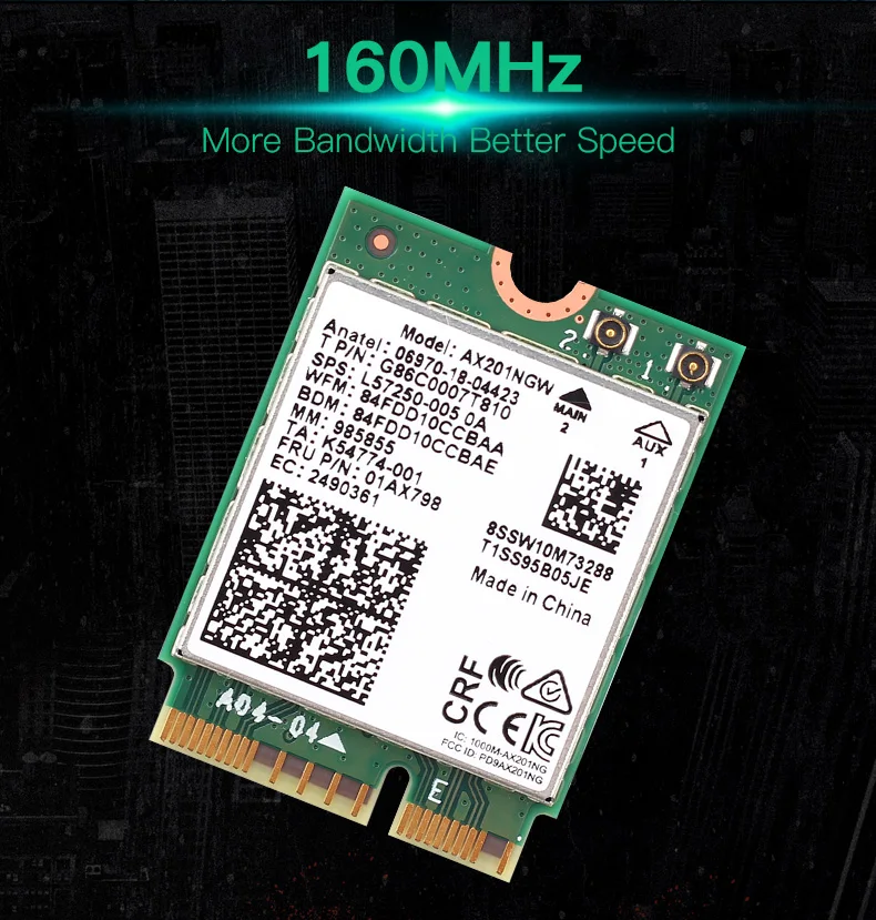 Wi-Fi 6 Intel AX201 M.2 Key E CNVio 2 tarjeta Wifi de doble banda 3000Mbps inalámbrico para Bluetooth 5,0 2,4 Ghz/5Ghz 802.11ac/ax AX201NGW - imagen 5