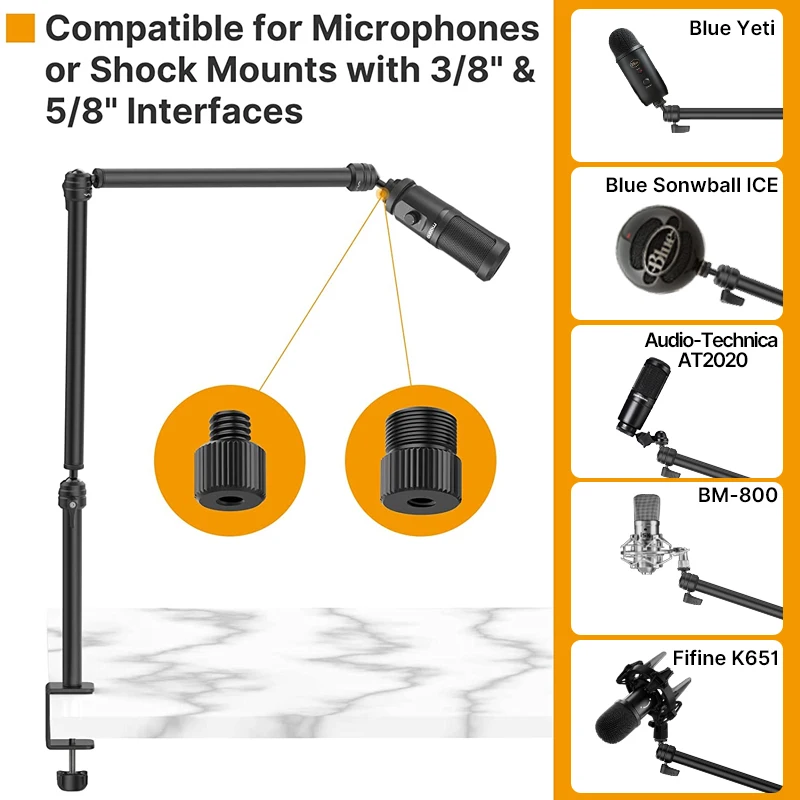 VIJIM LS08-Soporte de luz con abrazadera en C para escritorio, brazo de extensión de tres secciones, cabezal de bola de 1/4 pulgadas para micrófono, cámara DSLR, carga máxima de 1KG - imagen 4