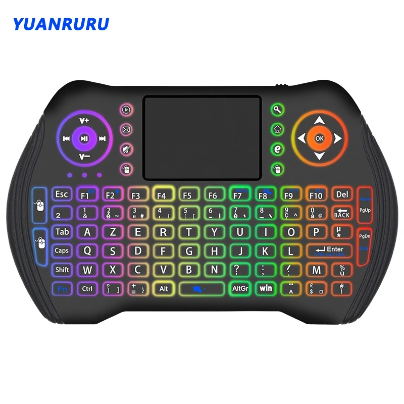 Miniteclado Inalámbrico 2.4 GHz Color Teclado Retroiluminado Francés Air Mouse Touchpad Portátil TV Box Mini PC18 - Vista principal del producto